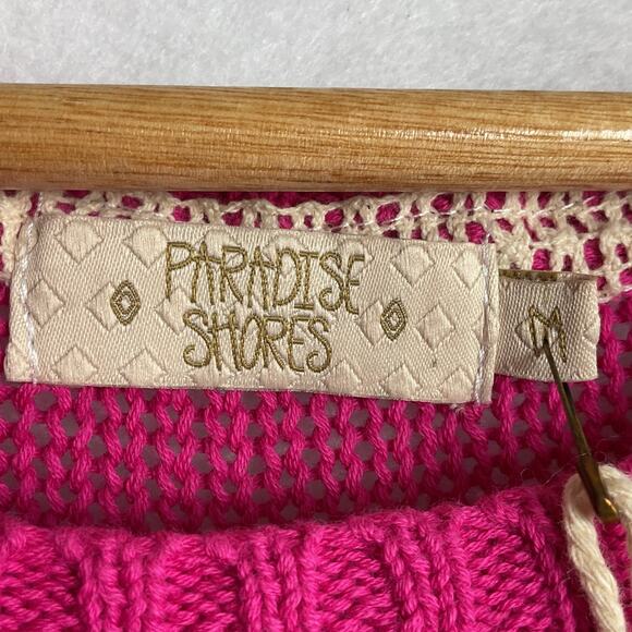 Paradise Shores Open Knit Beach Sweater Pure Cotton Pink Medium NWT - Picture 5 of 10